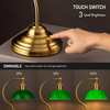 Cordless LED Table Lamp, Battery-Operated, Rechargeable, 3-Level Dimming, Universal USB-C Charging, 180° Swivel Head, Classic Glass Shade, Antique Brass 