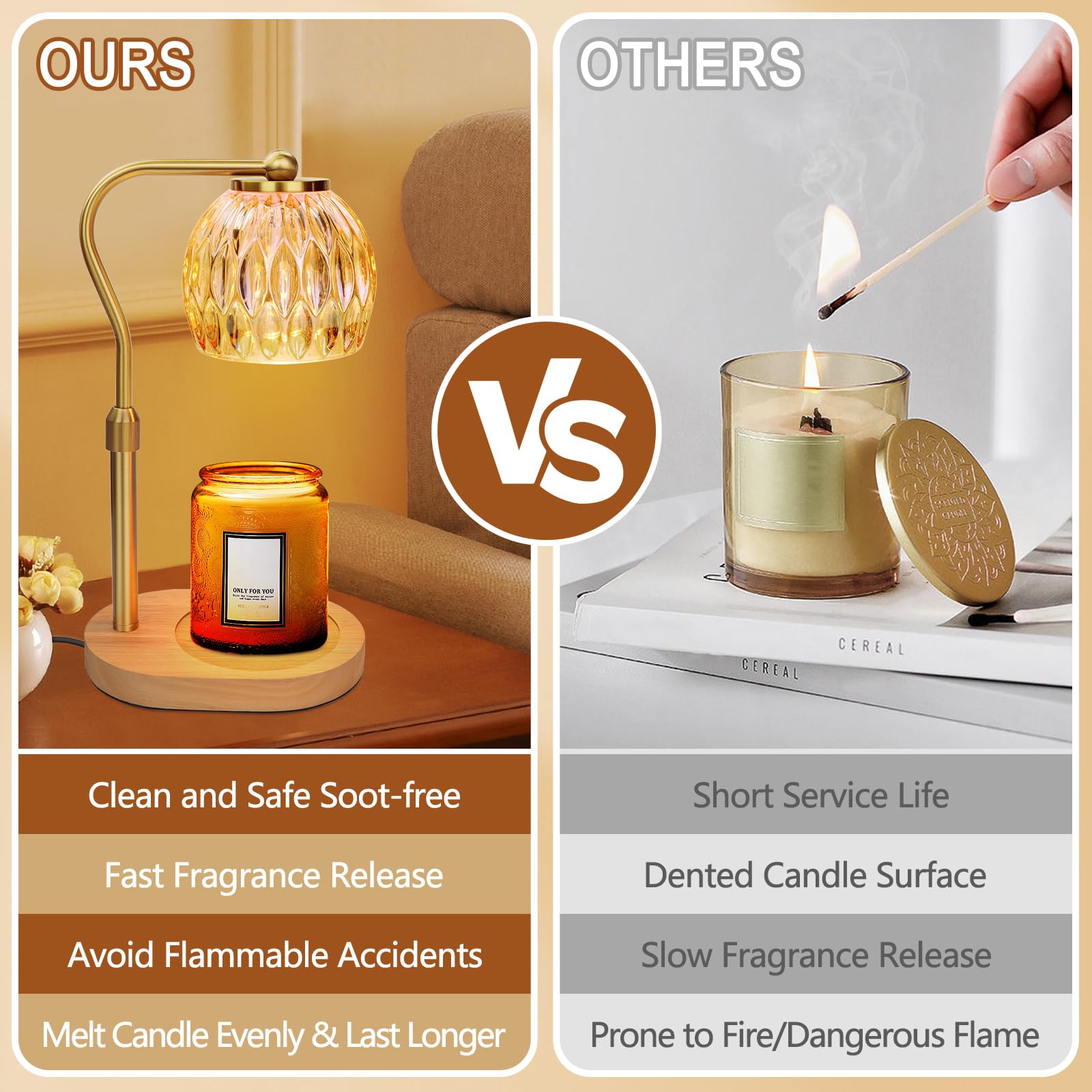 Candle Warmer Lamp, Adjustable Height Candle Warmer Lamp with Timer, Scented Wax Candle Melt Warmer, Gold Electric Candle Warming Lamp for Home Fragrance Housewarming Gifts, Presents for Mom 