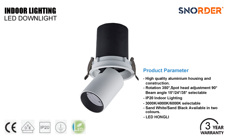 1. Product features sand white and sand black LED modern downlight 3000K 4000K 6000K wholesale LED spotlights with optional voltage of AC220-240V, with lamp body sizes of 95117mm and 108117mm