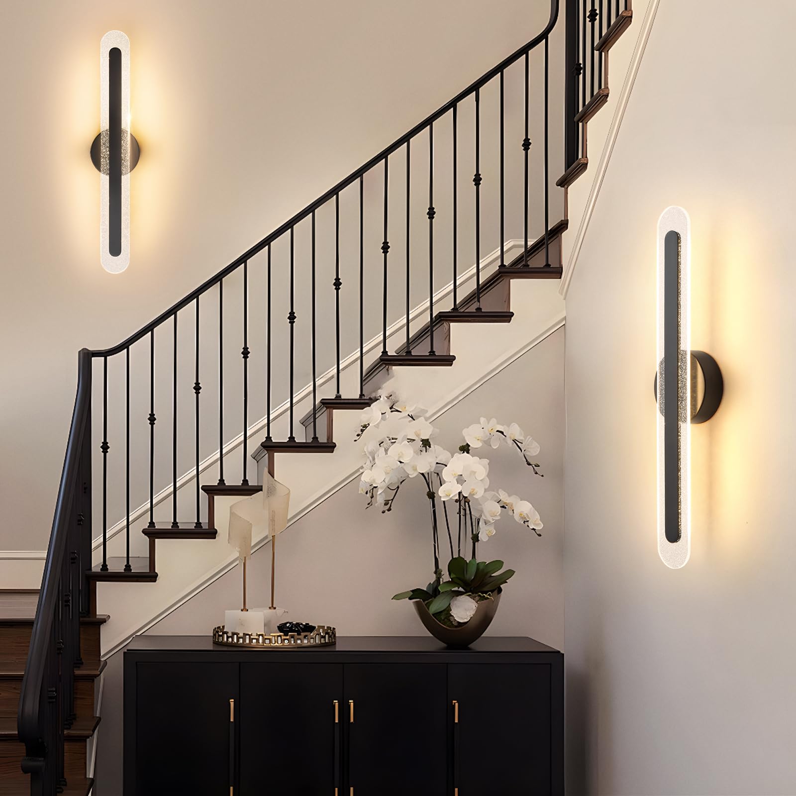 Modern Black Wall Scones Light 22.8Inch Wall Lamps with Remote Control Dimmable Color Temperature, Acrylic LED Vanity Lighting for Living Room Hallway Bathroom Bedroom Stairs