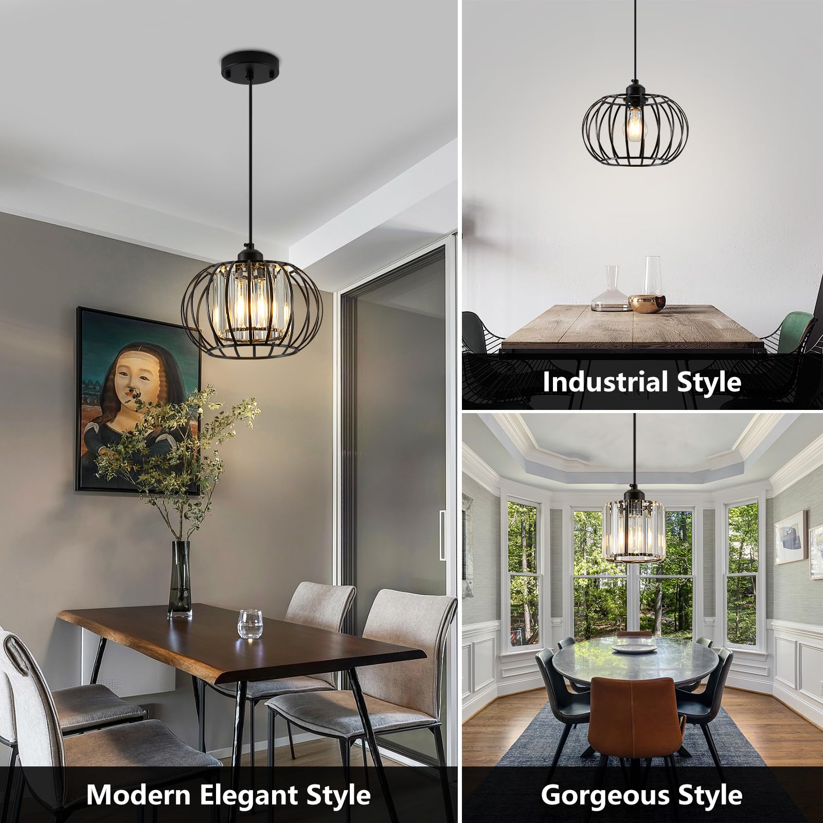 Brushed Pendant Light Fixtures, Modern Crystal Hanging Ceiling Light, Farmhouse Small Chandeliers, Metal Cage Pendant Lighting, Adjustable Pendant Lights Kitchen Island, Hallway