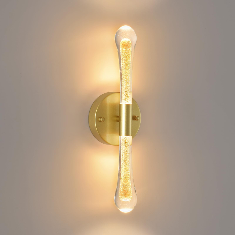  6W 3000K LED Gold Wall Sconce, Crystal Vanity Light with Bubble Crystal Modern Wall Sconce for Bedroom, Bathroom, Hallway,Living Room,Stair,Corridor Kitchen 
