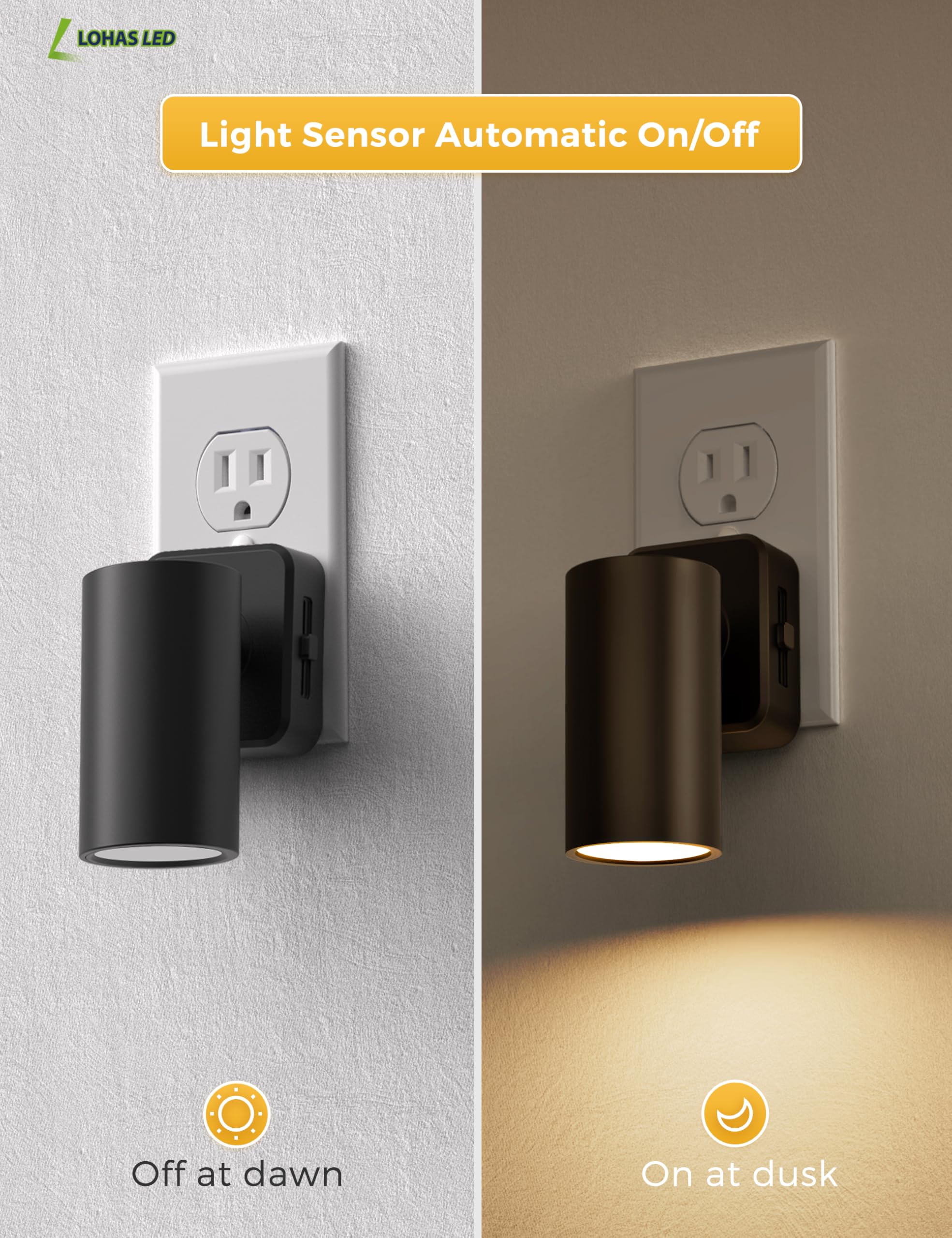 LED Night Light,Night Lights Plug into Wall, 0-100LM Dimmable Brightness, Wall Spotlight Indoor,Dusk to Dawn Sensor,Modern Decor Nightlight for Bathroom,Hallway,Stairs 