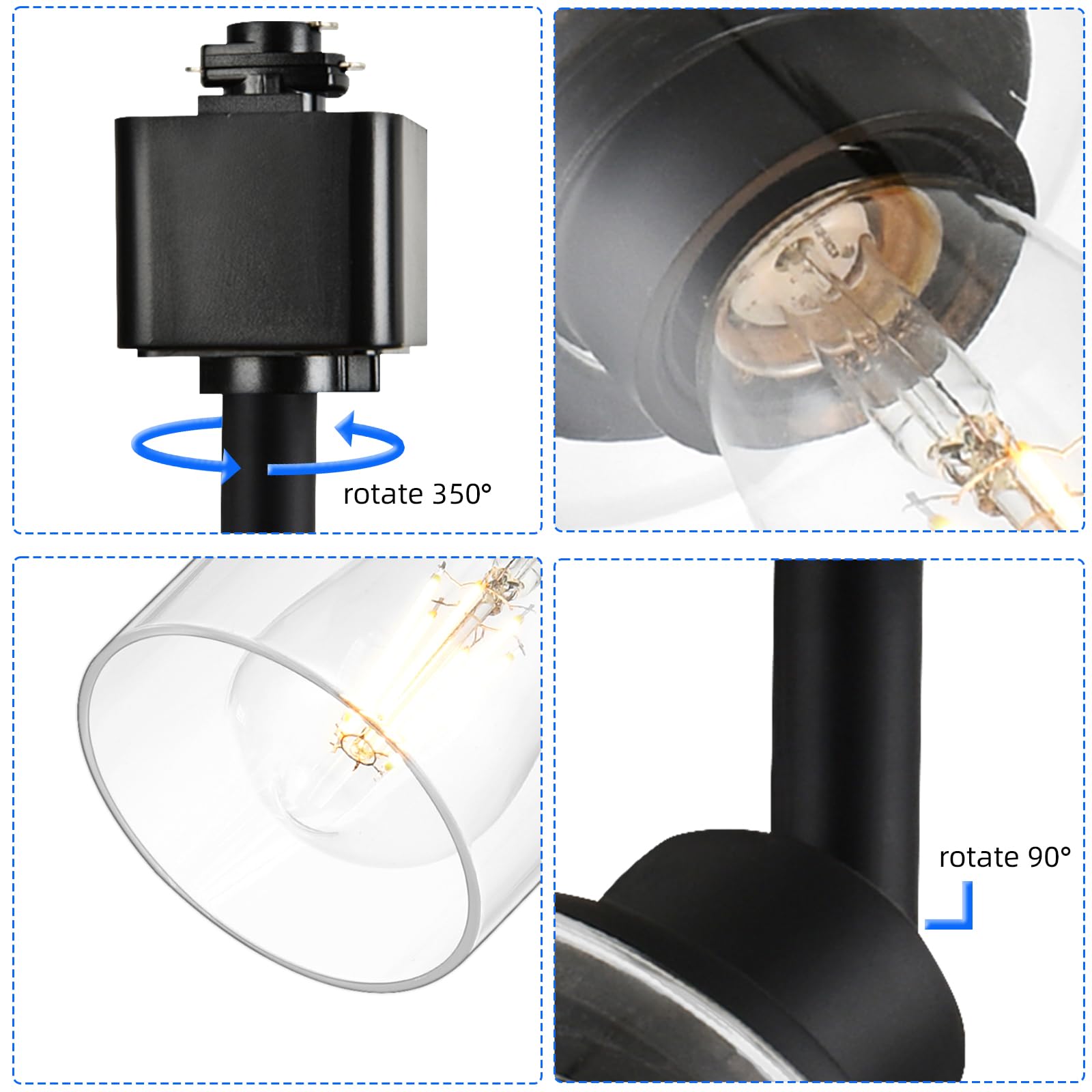 H-Type Track Lighting Heads Black with 39.3 Inches H-Type Tracking Rail, Ceiling Track Lighting Fixtures Replacement Heads with Clear Glass Shade Modern Ceiling Spotlight, E26 Bulb Base