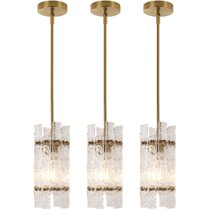 Modern Crystal Pendant Light for Kitchen Island, Gold Luxury Mini Water Ripple Glass Chandelier Lights Fixture, Modern square Adjustable Hanging Pendant Lighting for Dining Room Bedroom