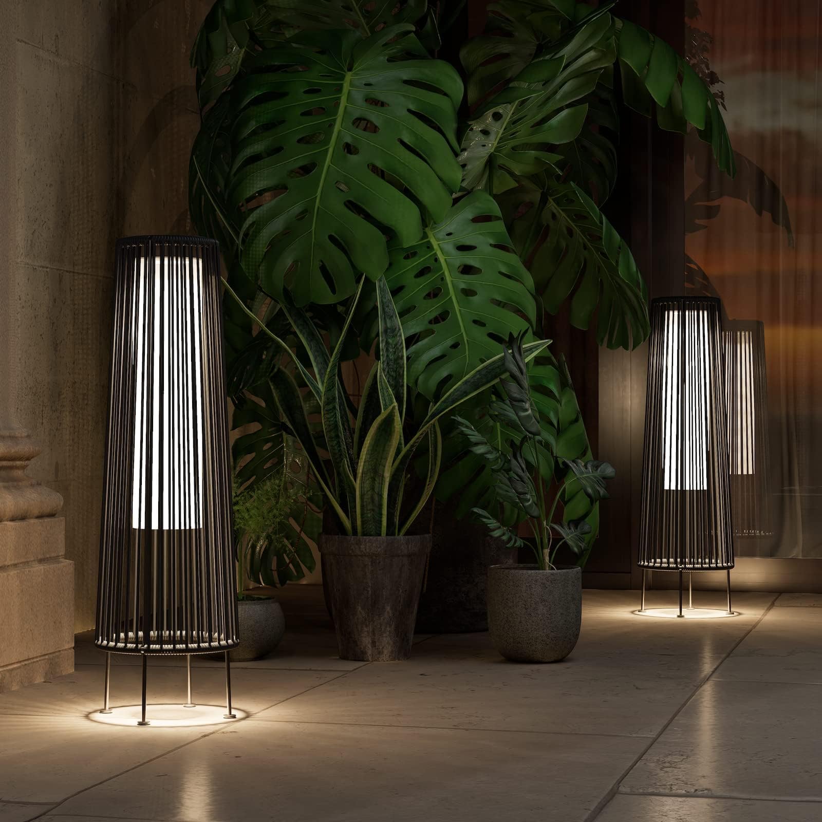 Grand patio Outdoor Floor Solar Light, Wicker Solar Patio Lamp Waterproof Outside Solar Deck Lamp for Porch, Yard, Garden, Lawn Decorations