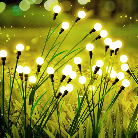 4 Pack Solar Garden Lights,2 Lighting Modes Waterproof Firefly Lights with Artificial Green Leaves & Branches,32 LED Big Bulb Solar Lights Outdoor Swaying Light for Yard Patio Pathway Decor