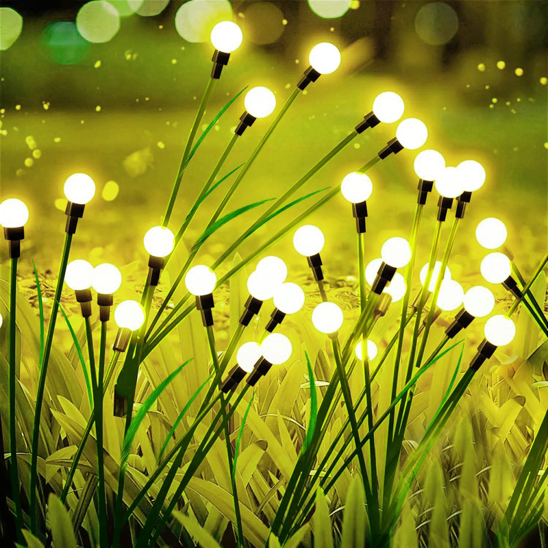 4 Pack Solar Garden Lights,2 Lighting Modes Waterproof Firefly Lights with Artificial Green Leaves & Branches,32 LED Big Bulb Solar Lights Outdoor Swaying Light for Yard Patio Pathway Decor