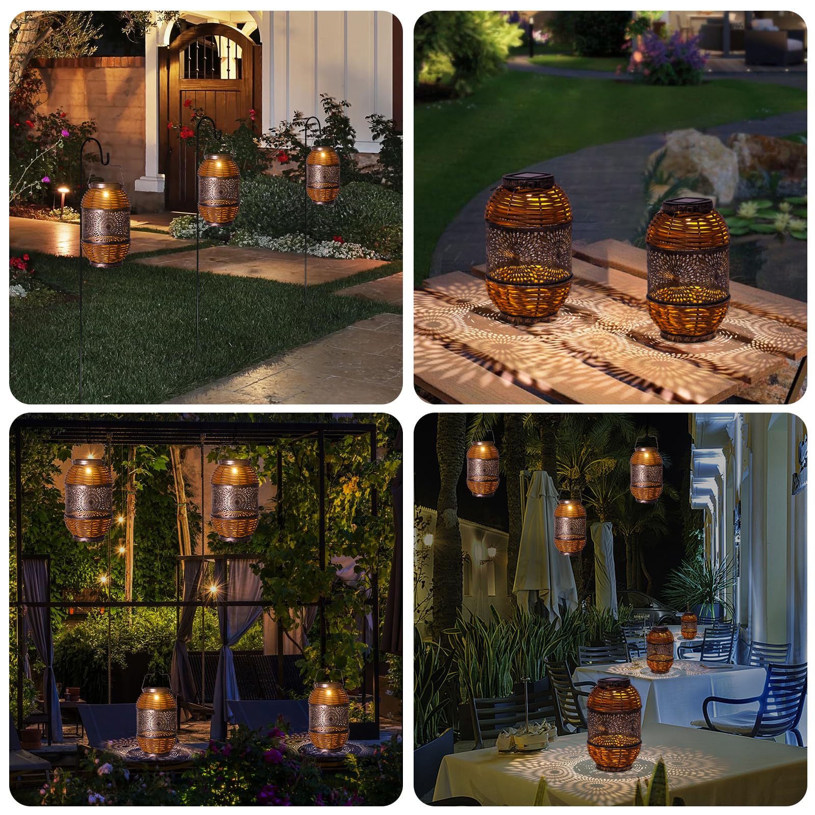Solar Lanterns Outdoor Hanging Waterproof,Rattan Solar Lights for Outdoor Solar Table Lamps Decoration for Garden,Yard,Patio,Porch,Trees,Lawn,Pathway 