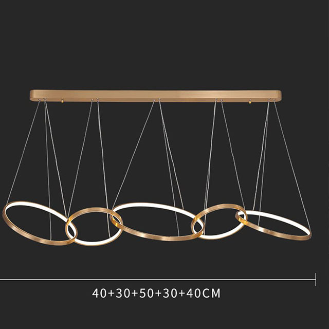 Luxurious Chandelier, Modern Minimalism Circle Rings Led Pendant Light Dining Room Lustre Gold Hanging Lamp Led Indoor Lighting D500+400+400+300+300MM 3000K Brass Metal
