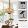 Antique Dining Room Light Fixture, 4-Light Rattan Pendant Light with Drum Shade, Adjustable Woven Wicker Ceiling Hanging Light, Farmhouse Boho Chandelier for Living Room Kitchen Island 