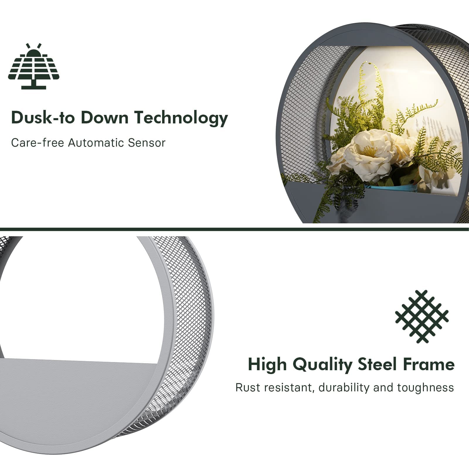 Grand Patio Outdoor Circular LED Solar Hanging Wall Sconce Planter, with Dusk to Dawn Sensor Decor Wall Lighting for Garage Doorway Patio Yard, Cement Grey