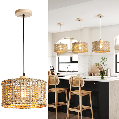 Hand-Woven Rattan Pendant Light, 11.8