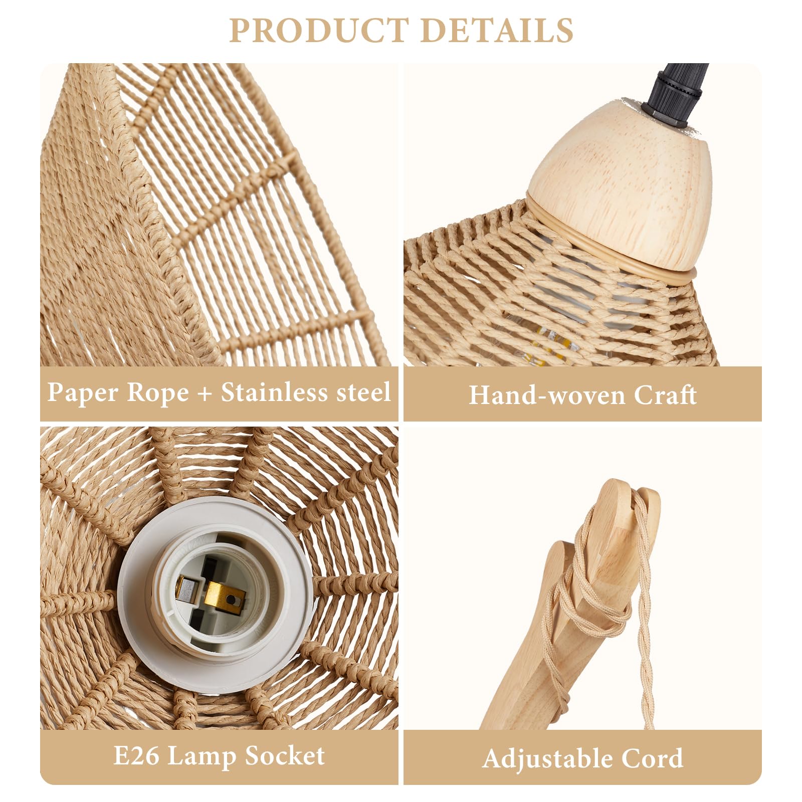 Rattan Wall Lamp with Plug in Cord Boho Wall Sconces Farmhouse Hanging Wall Mounted Light Fixture Chandelier for Bedroom Living Room Dining Room 