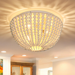 3 Light 12.6 Inch Boho Light Fixtures Ceiling Wood Beaded Flush Mount Ceiling Light Bohemia Wood Beaded Chandelier Farmhouse Boho Chandelier Light Fixture for Dining Room 