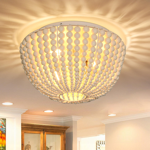 3 Light 12.6 Inch Boho Light Fixtures Ceiling Wood Beaded Flush Mount Ceiling Light Bohemia Wood Beaded Chandelier Farmhouse Boho Chandelier Light Fixture for Dining Room 