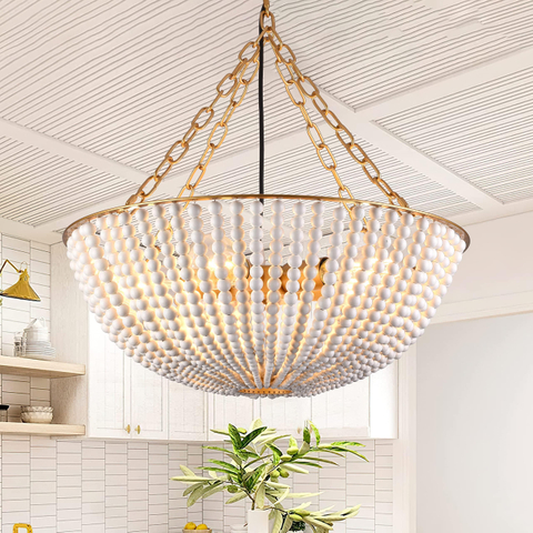 Bohemia Wood Beaded Chandelier Boho Chandelier Bristol Wood Bead Chandelier Beaded Light Fixture for Dining Living Room,Bedroom, Hallway, Entryway 5-Light 