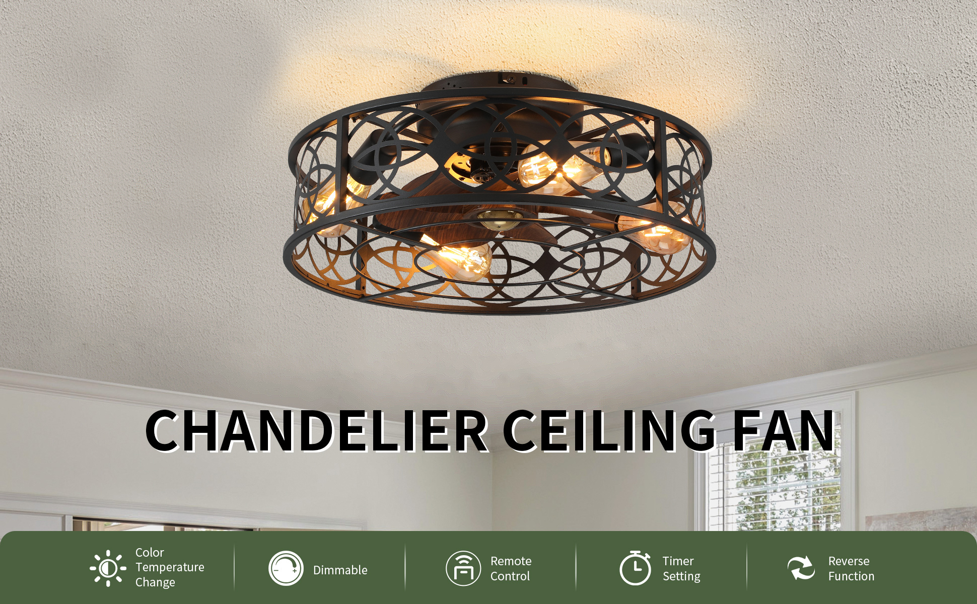 20Caged Ceiling Fans with Lights Remote Control Industrial Low Profile Flush Mount Ceiling Fan (2)