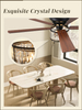 56 Inch Farmhouse Chandelier Ceiling Fan with Remote Control, Black Indoor Crystal Ceiling Fan with 6-Speeds, Quiet Reversible DC Motor, Flush Mount Ceiling Fan with Lights for Bedroom, Living Room 