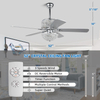 Crystal Ceiling Fan with Lights, 52” Modern Chandelier Fan with Remote Control, Quiet Fandelier with Reversible Dual Finish Blades, Indoor Fan Perfect for Living Room Dining Room, Bedroom, Silver 