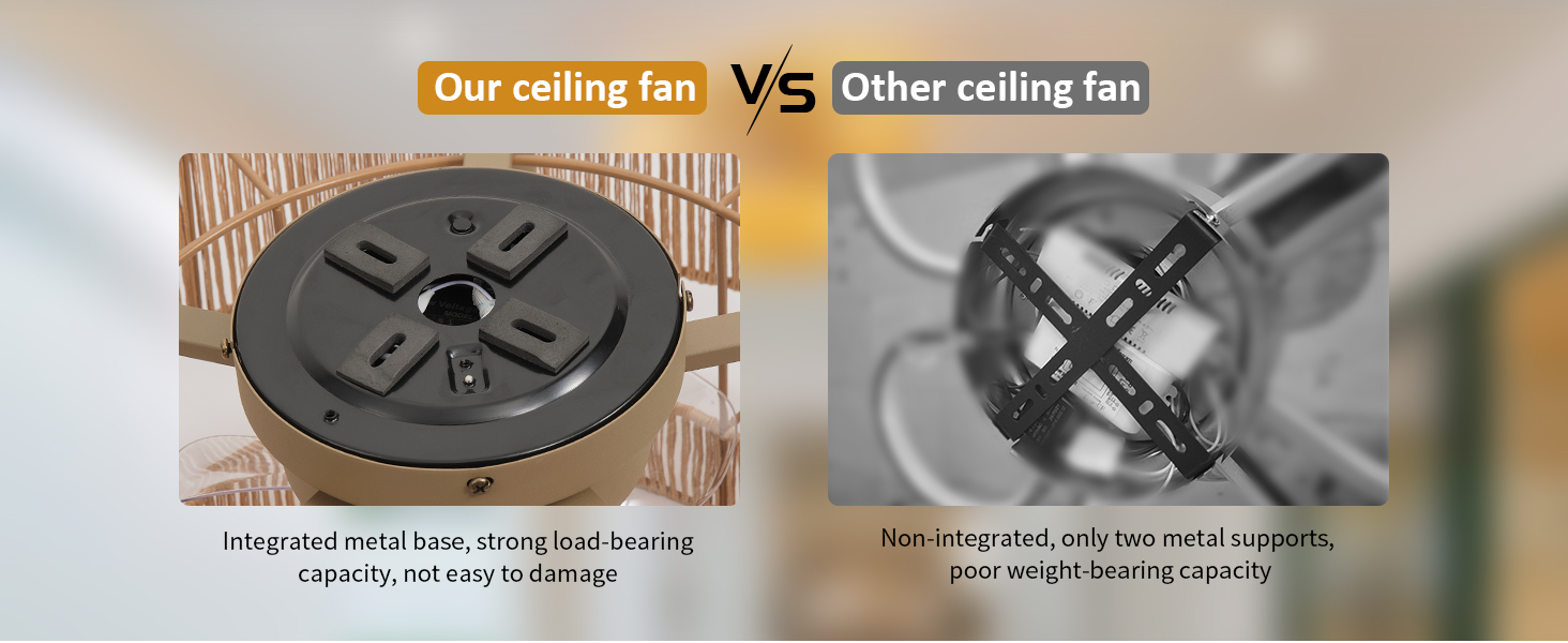 20 Inch Boho Caged Ceiling Fans with Lights Flush Mount, Layered Rattan Ceiling Fan with Light Remote Control with Reversible 6 Speeds for Bedroom, Nursery, Living Room, E12 Base, Indoor (12)