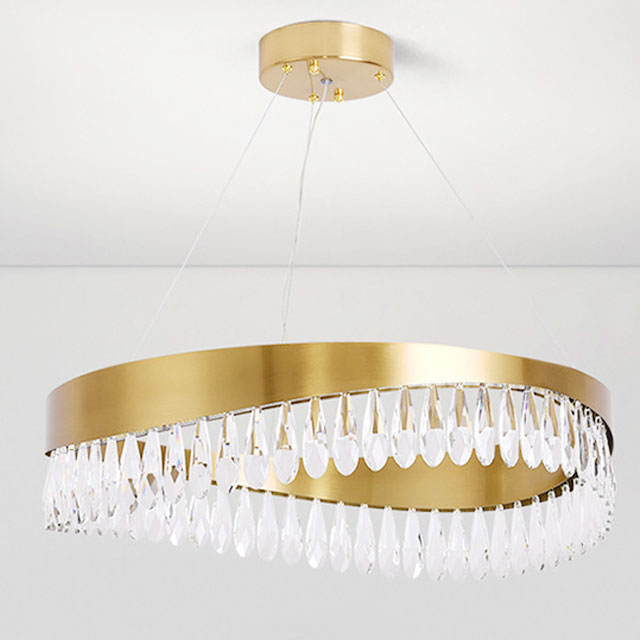 Stainless Steel Titanium + Crystal Chandlier Lighting Modern Chandelier Interior Ceilings Ring Crystal During Chandelier, Light Luxury Crystal Lamp Dining Lamp Two-Colour Light Source