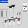 Farmhouse Dining Room Light Fixture, 4-Light Wood Kitchen Island Lighting, Industrial Chandeliers for Dining Room Over Table Black Pendant Light with Seeded Glass Shade for Bar Restaurant 
