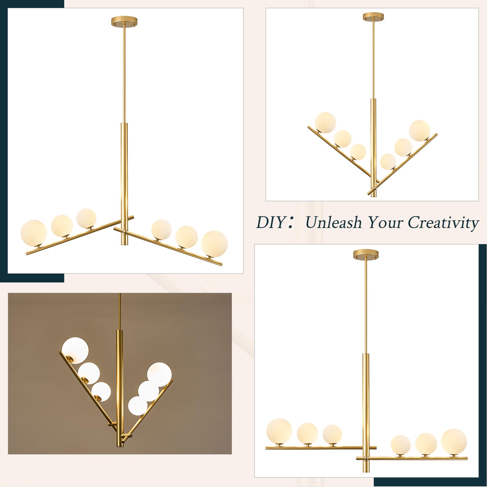Modern Chandelier, 6/12 Lights Sputnik Chandelier Mid Century Chandelier with Milk Glass Shade Large Ceiling Pendant Light Fixture for Living Dining Room Foyer Bedroom