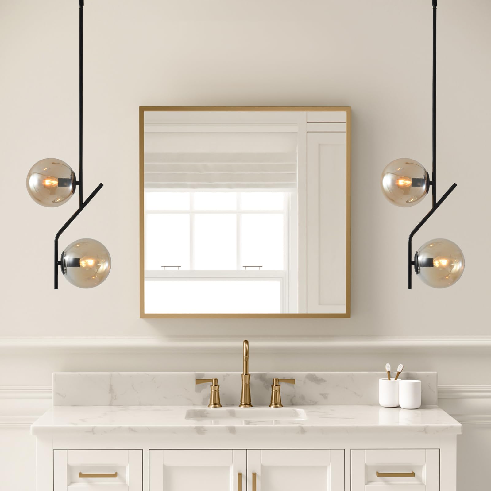Pendant Light with Amber Glass Lampshade Mid Century Pendant Light Fixture Modern Chandelier for Kitchen Island,Bedroom,Dining Room 