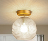 Semi Flush Mount Ceiling Light Fixture, Hallway Lighting Fixtures Ceiling, Vintage Close to Ceiling Light Fixture, Globe Glass Ceiling Lamp for Bathroom Entryway, E26 Base (No Bulbs) 