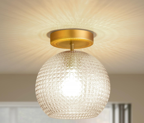 Semi Flush Mount Ceiling Light Fixture, Hallway Lighting Fixtures Ceiling, Vintage Close to Ceiling Light Fixture, Globe Glass Ceiling Lamp for Bathroom Entryway, E26 Base (No Bulbs) 