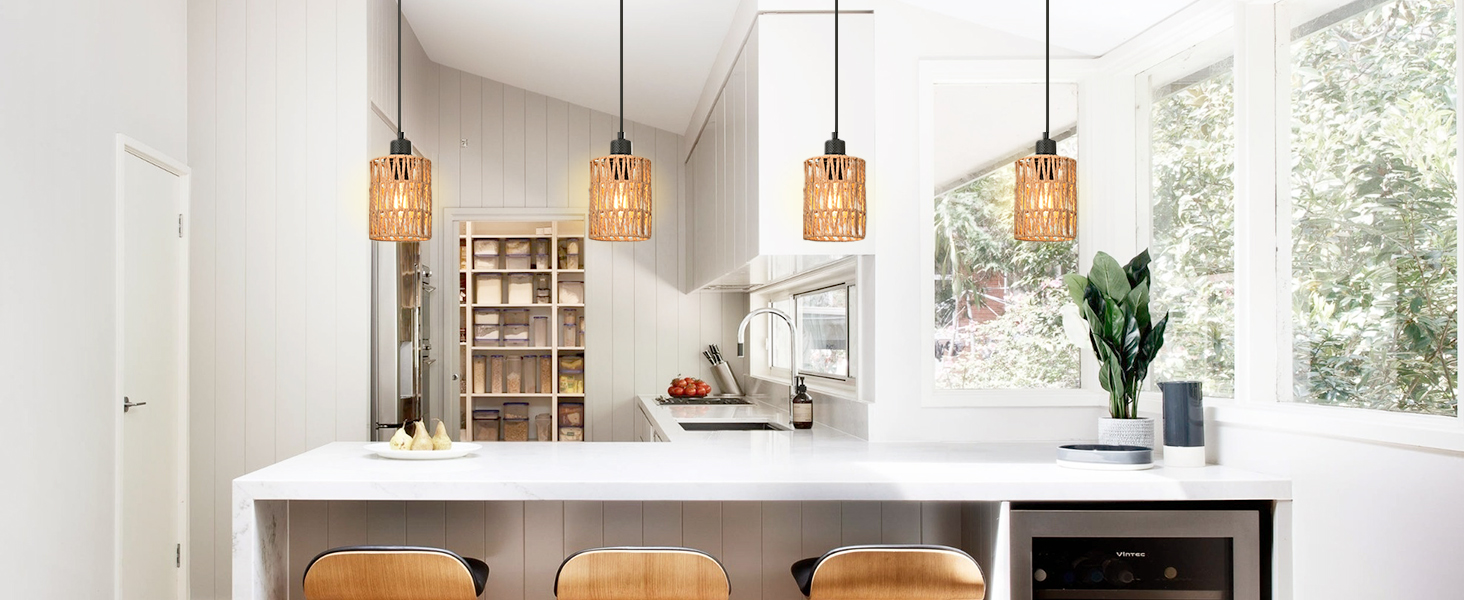 Boho Rattan Pendant Light for Kitchen Island (7)