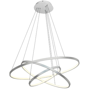 3-Rings Modern LED Chandelier Silver Pendant Lighting Circular Flush Mount High Ceiling Light for Living Dining Room Bedroom Foyer 4000K Ø80cm+Ø60cm+Ø40cm