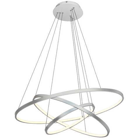 3-Rings Modern LED Chandelier Silver Pendant Lighting Circular Flush Mount High Ceiling Light for Living Dining Room Bedroom Foyer 4000K Ø80cm+Ø60cm+Ø40cm