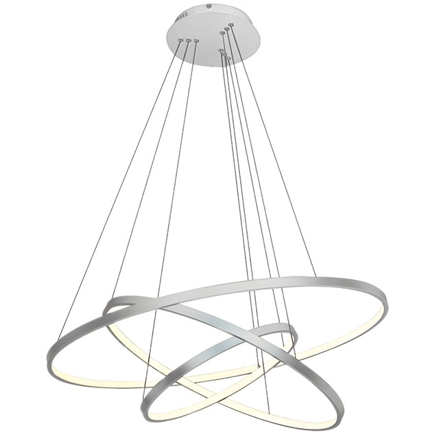 3-Rings Modern LED Chandelier Silver Pendant Lighting Circular Flush Mount High Ceiling Light for Living Dining Room Bedroom Foyer 4000K Ø80cm+Ø60cm+Ø40cm