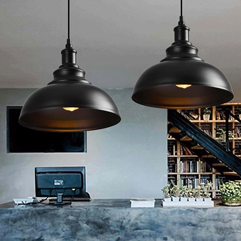 Industrial Lighting Vintage Pendant Lamp E27 Retro Lamp Metal Hanging Lamp for Kitchen Dining Room Living Room Restaurant Ø30cm Black Housing