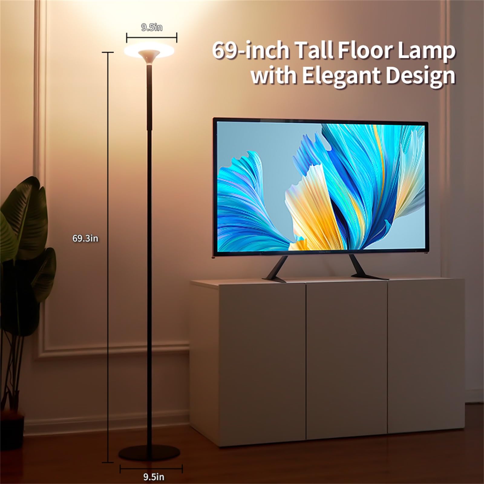 Floor Lamp for Living Room, RGBW Modern Floor Lamp with Music Sync, App & Remote Control, LED Tall Standing Lamp for Office, Bedroom, Gaming Room