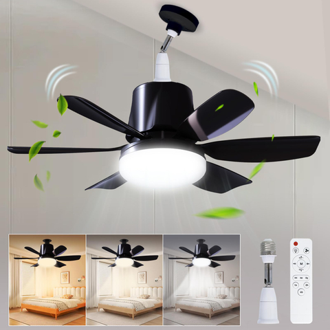 2 In 1 Socket Fan Light and 360° Light Socket Extender, 18.5'' Socket Ceiling Fans with Remote, 3 Colors LED Light Bulb, Screw in Small Ceiling Fan for Bedroom Living Room Kitchen Garage