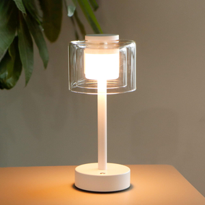 Industrial Touch Control Table Lamp 11"H 3-Way Dimmable Bedside Lamp Rechargeable Nightstand Lamp with Glass Shade for Bedroom Living Room Dining Room Patio Outdoors