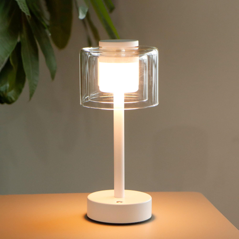 Industrial Touch Control Table Lamp 11"H 3-Way Dimmable Bedside Lamp Rechargeable Nightstand Lamp with Glass Shade for Bedroom Living Room Dining Room Patio Outdoors