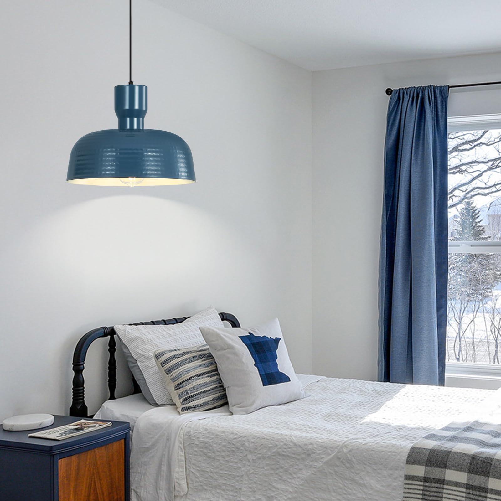 Pendant Lights Kitchen Island - Farmhouse Pendant Light Fixture with Hammered Shade, Adjustable Hanging Lamp Dome Ceiling Lighting for Living Room Foyer
