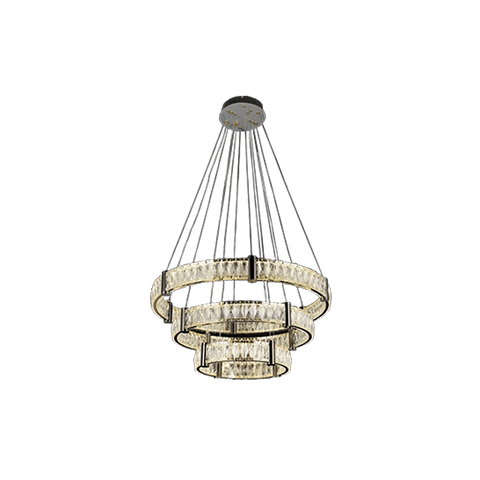 Electroplated Copper Natural LED Ring 3 Tier Modern Crystal Chandelier