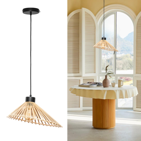 Large Rattan Hanging Pendant Light, Boho Light Fixtures Ceiling, Bohemian Woven Rattan Farmhouse Chandelier Light for Kitchen, Living Room, Dining Room, Bedroom 