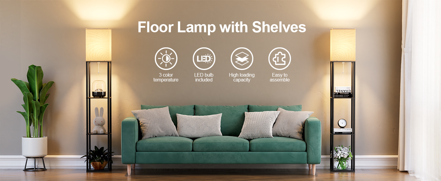 Floor Lamp with Shelves for Living Room (1)