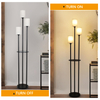 Floor Lamp with Shelves, Modern Floor Lamps for Living Room, 3-Lights Standing Lamp with Linen Shade and Foot Switch, Industrial Standing Lamps for Bedroom, Black Tall Table Lamp for Office 