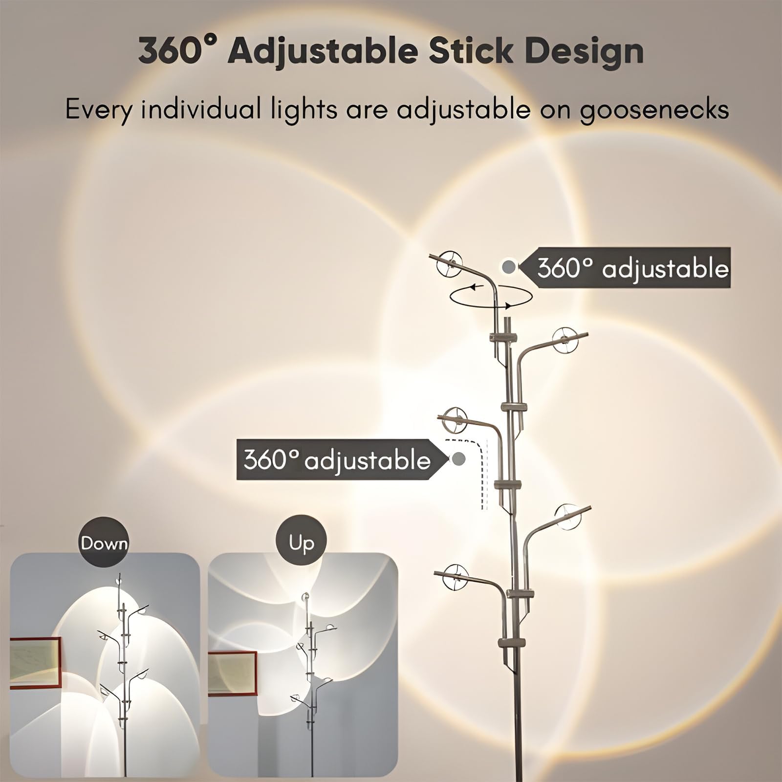  Halo Projector Floor Lamp, 4000K LED 5 Multi Head Floor Lamp, Replaceable Color Filters Sunset Lamp, Funky Floor Lamp for Ambient Lighting in Living Rooms, Bedrooms and Dining Rooms