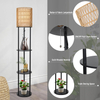 Floor Lamp with Shelves, Corner Floor Lamps for Living Room, Boho Floor Lamp with Double Shades, Rattan Standing Lamp for Bedroom Office, Shelf Tall Floor Lamp for Storage Display