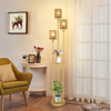 Boho Floor Lamp with Shelves, 3-Lights Farmhouse Tall Floor Lamp with ON/Off Foot Switch, Gold Modern Floor Lamps with Rattan Shades, Rustic Standing Lamp for Living Room, Bedroom, Office 