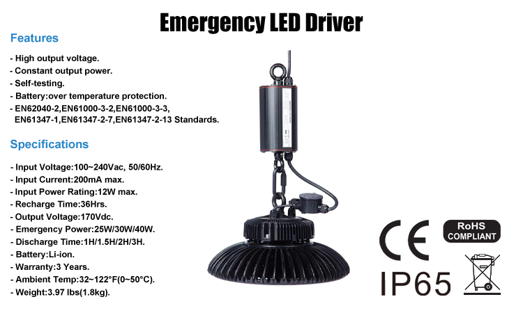 6. Emergency LED driver 100-240VAC 200MA power 20W 30W 40W optional 3-year warranty LED mining lamp IP65 outdoor lighting CE RoHS