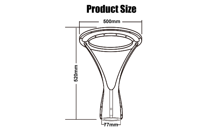 3. Product dimension drawing China-made LED aluminum garden lamp 60W 4000K IP65 waterproof lighting modern lighting outdoor lighting 220-240V 5-year warranty